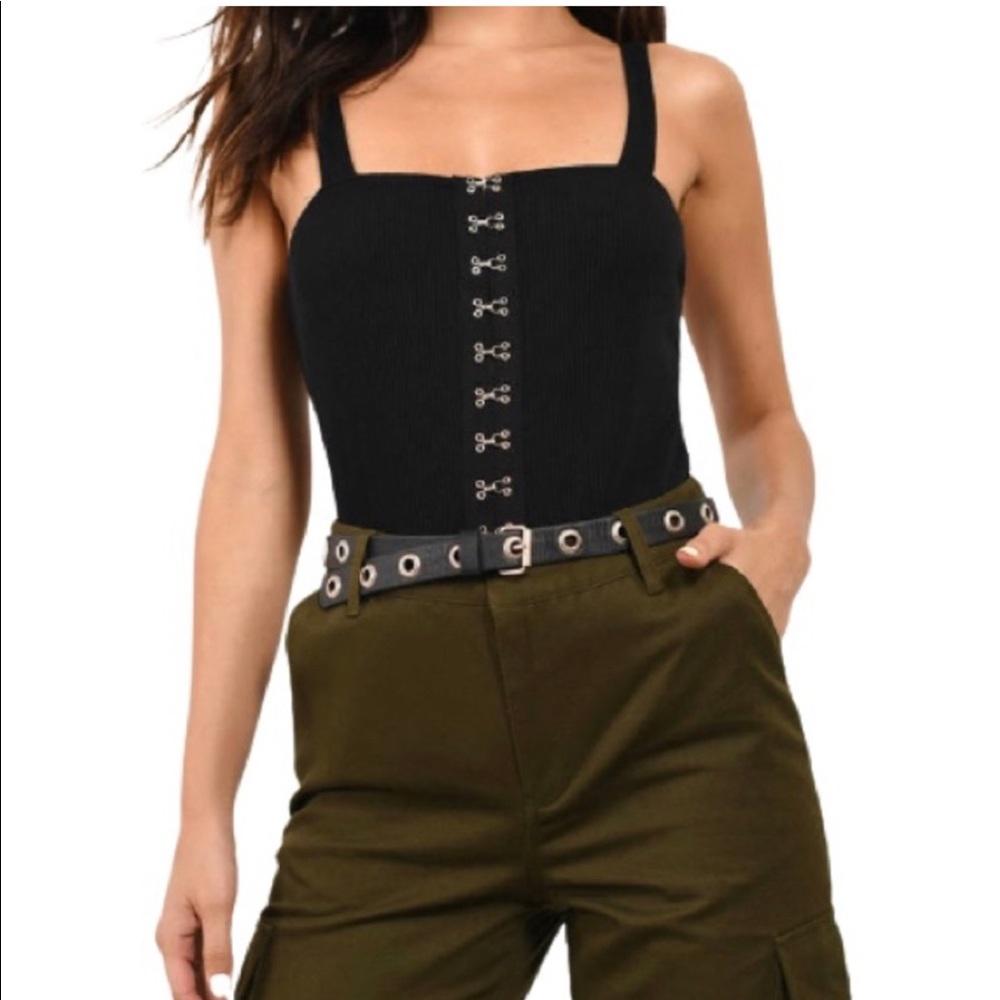 Le Lis Hook & Eye Black Ribbed Bodysuit